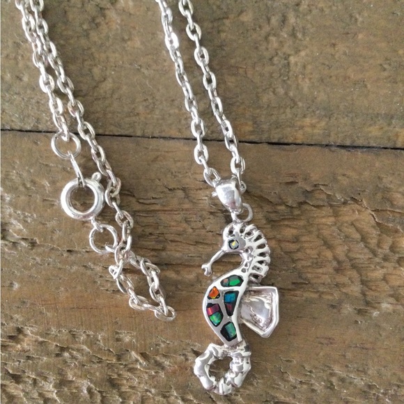 New Sterling Silver 18” Chain and Seahorse - Picture 1 of 10